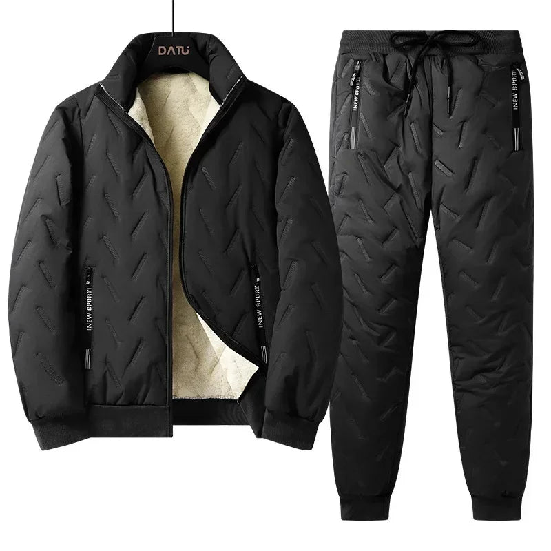 Fleece-Lined Warm Winter Three-Piece Set Cotton Coat Jacket Windproof Thickened Sheep Velvet Trousers Casual Style