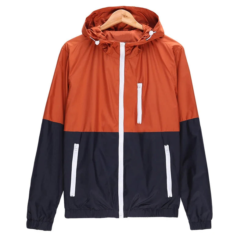 Windbreaker Men Casual Spring Autumn Lightweight Jacket 2024 New Arrival Hooded Contrast Color Zipper up Jackets Outwear Cheap