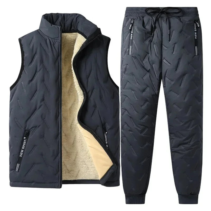 Fleece-Lined Warm Winter Three-Piece Set Cotton Coat Jacket Windproof Thickened Sheep Velvet Trousers Casual Style