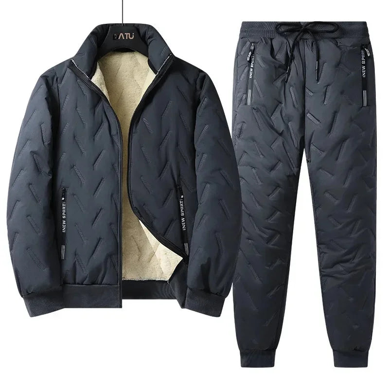 Fleece-Lined Warm Winter Three-Piece Set Cotton Coat Jacket Windproof Thickened Sheep Velvet Trousers Casual Style