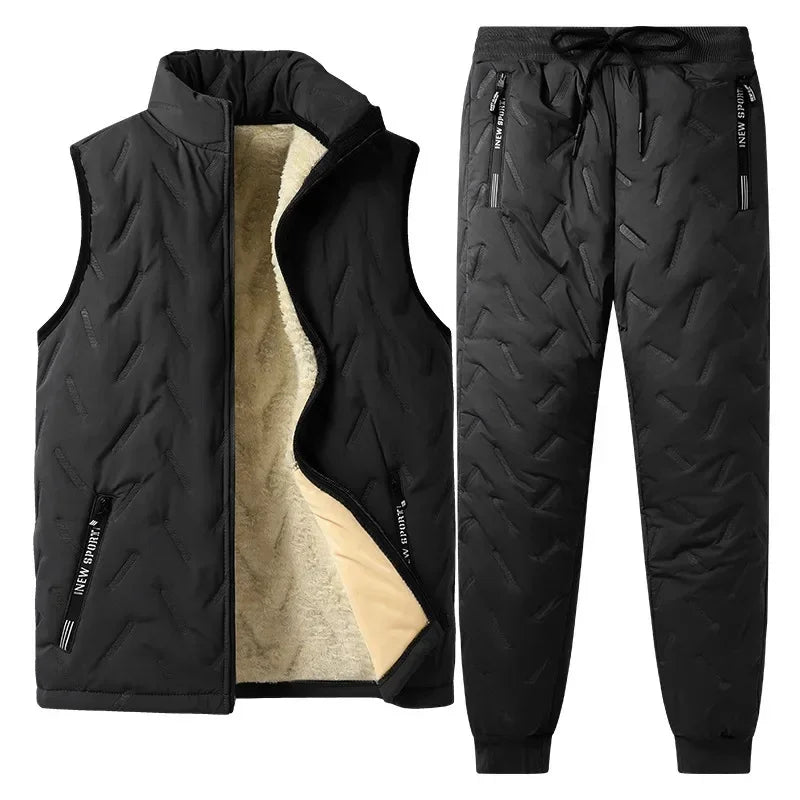 Fleece-Lined Warm Winter Three-Piece Set Cotton Coat Jacket Windproof Thickened Sheep Velvet Trousers Casual Style