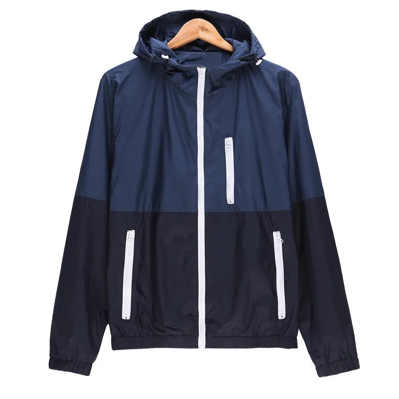 Windbreaker Men Casual Spring Autumn Lightweight Jacket 2024 New Arrival Hooded Contrast Color Zipper up Jackets Outwear Cheap