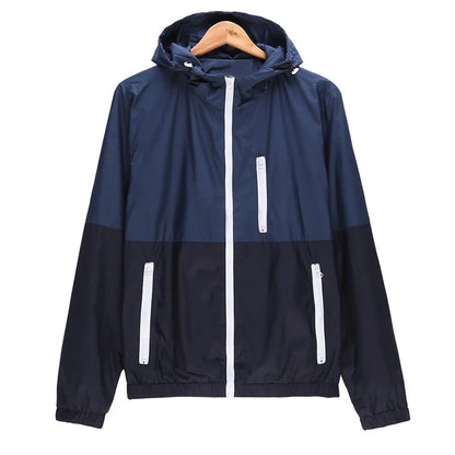 Windbreaker Men Casual Spring Autumn Lightweight Jacket 2024 New Arrival Hooded Contrast Color Zipper up Jackets Outwear Cheap